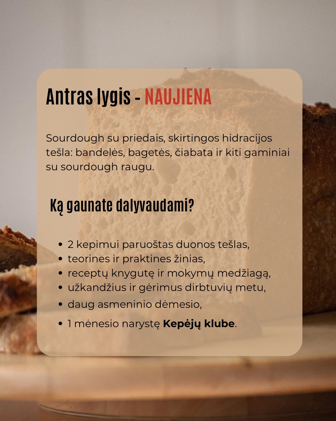 Raugas ir duona – mūsų kepyklos širdis. O mokymai – būdas tuo pasidalinti.
Skelbiame kovo mėnesio datas 🙌🏻
🍞 Sourdough duonos mokymai (I lygis) – jei norisi pradėti ramiai, nuo pagrindų, suprasti visą procesą ir susidraugauti su raugu be streso.
🍞 Sourdough duonos mokymai (II lygis) – NAUJIENA ✨
Skirti jau kepantiems ir norintiems išmokti kepti sourdough su priedais ir skirtingų rūšių duonas su raugu.
Abiejose mokymuose dirbame mažoje grupėje (tik 7 vietos), todėl galime skirti dėmesio kiekvienam.
Būna daug klausimų, daug „aha“ momentų ir daug tešlos rankose 🙂
Jei jau kurį laiką galvojate „gal laikas“ – galbūt tas laikas dabar.
Daugiau informacijos ir registraciją rasite: www.pmalunas.lt/mokymai