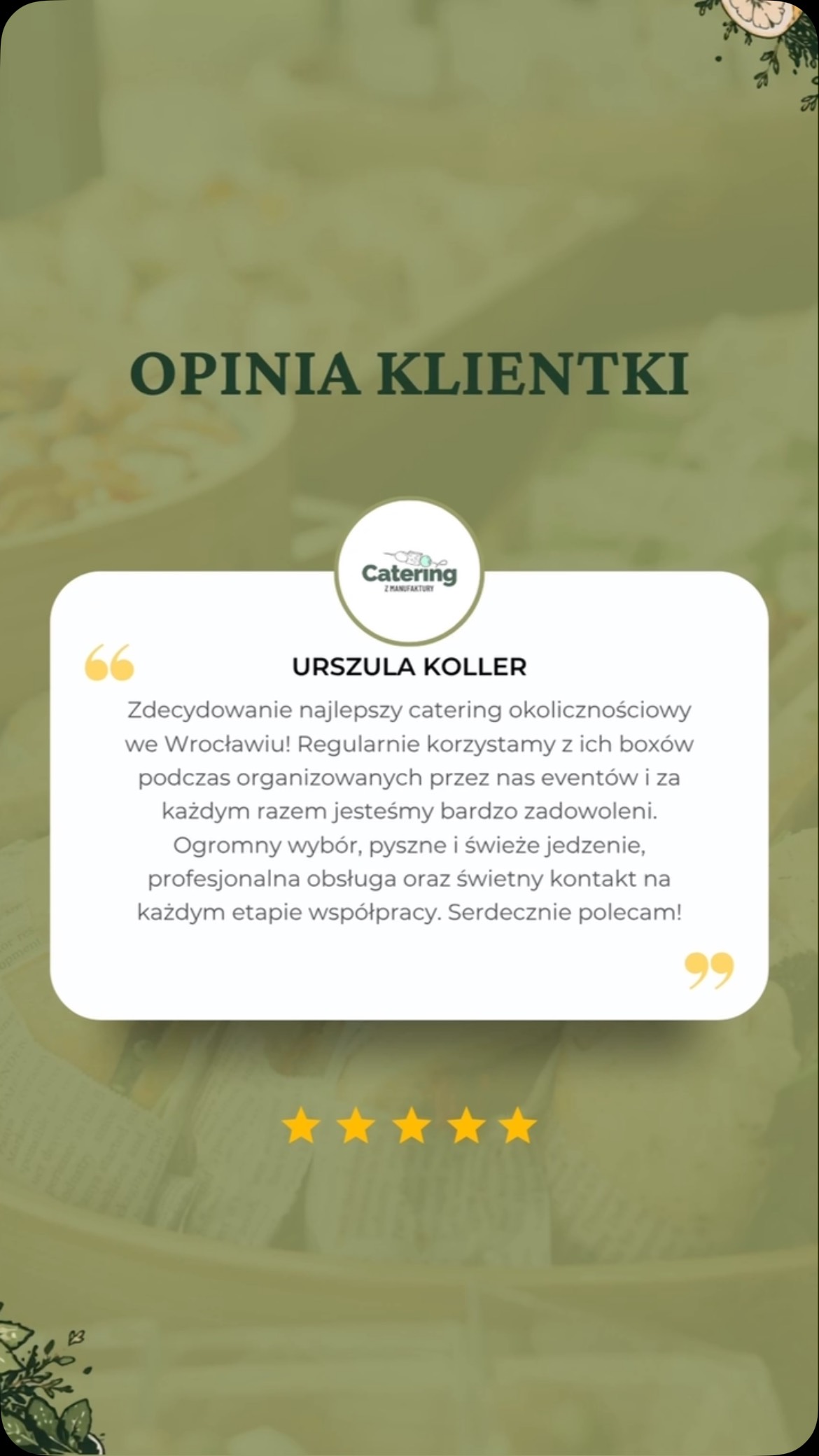 Jak wracacie, to wiemy że jest dobrze.
Cieszymy się że Wam smakuje. Staramy się utrzymywać z wami kontakt nawet po realizacji, żeby zbierać feedback.
Dziękujemy że jesteście!
